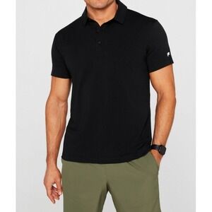 Mens Fabletics 24-7 Panel Black Polo Shirt Golf Tennis Pickleball Stretch Medium